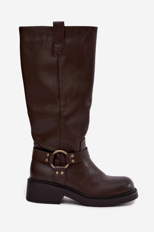 Women's knee-high boots with decorative details in chocolate color Rileta