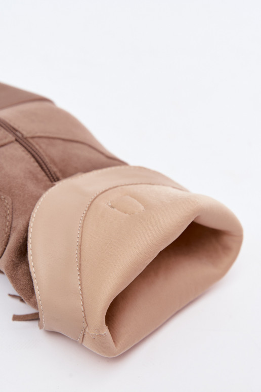 Cowboy-style women's ankle boots with fringes and embellishments in sand color Perlia