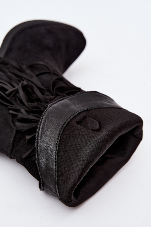 Cowboy-style women's ankle boots with fringes and embellishments in black color Perlia
