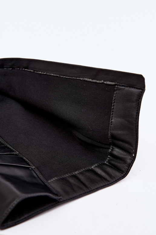 Women's knee-high boots with slim heels and buckles in black color Invera