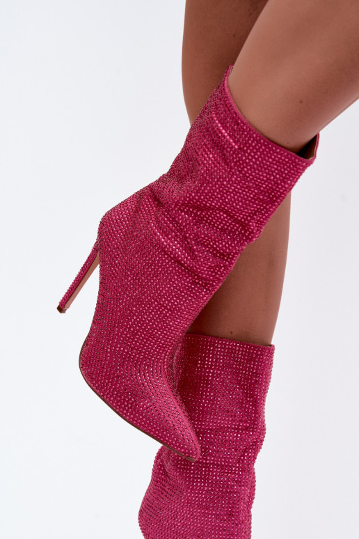 Decorated women's ankle boots with slim heels in pink color Galessa