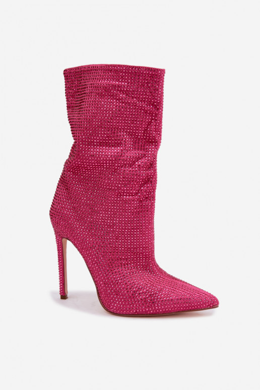 Decorated women's ankle boots with slim heels in pink color Galessa