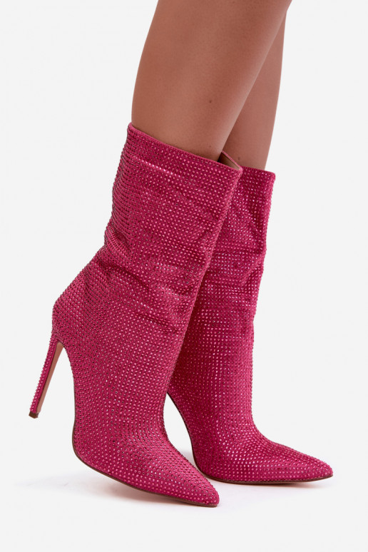 Decorated women's ankle boots with slim heels in pink color Galessa
