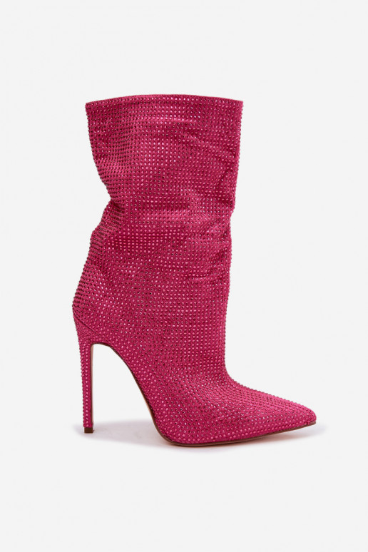 Decorated women's ankle boots with slim heels in pink color Galessa