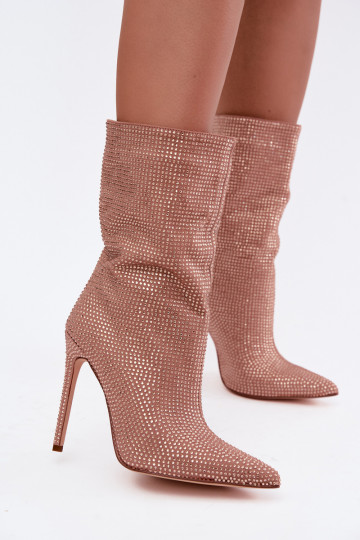 Decorated women's ankle boots with slim heels in champagne color Galessa