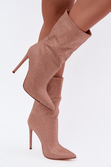 Decorated women's ankle boots with slim heels in champagne color Galessa 2