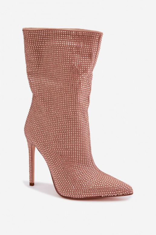 Decorated women's ankle boots with slim heels in champagne color Galessa