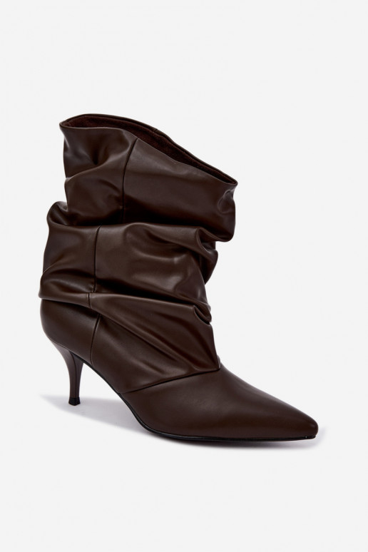 Slip-on women's slouchy ankle boots with slim heels in chocolate color Harissa