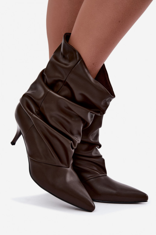 Slip-on women's slouchy ankle boots with slim heels in chocolate color Harissa