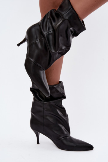 Slip-on women's slouchy ankle boots with slim heels in black color Harissa 2