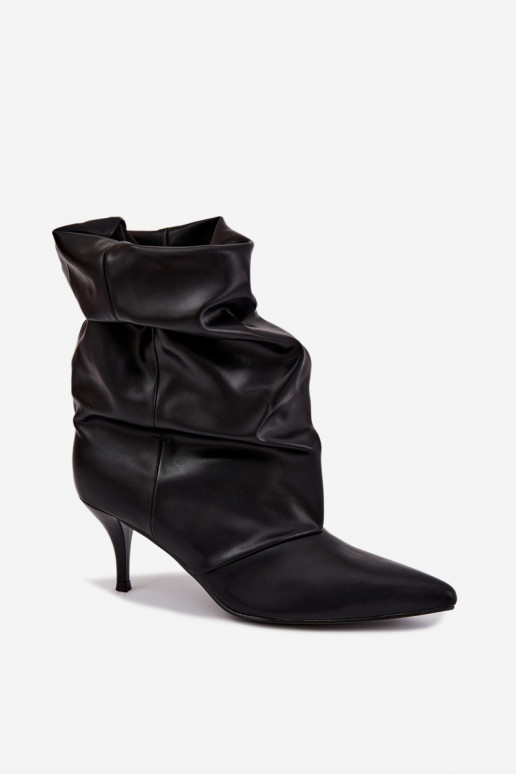 Slip-on women's slouchy ankle boots with slim heels in black color Harissa