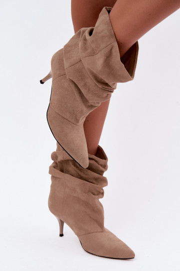Slip-on women's slouchy ankle boots with slim heels in sand color Harissa 2
