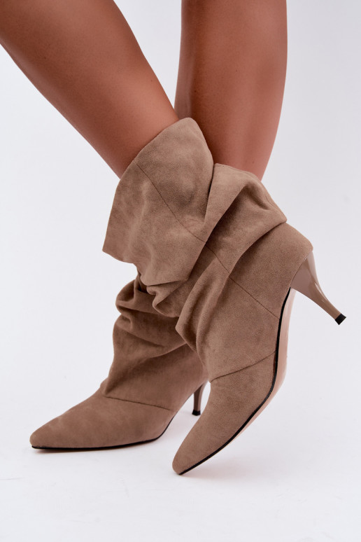 Slip-on women's slouchy ankle boots with slim heels in sand color Harissa