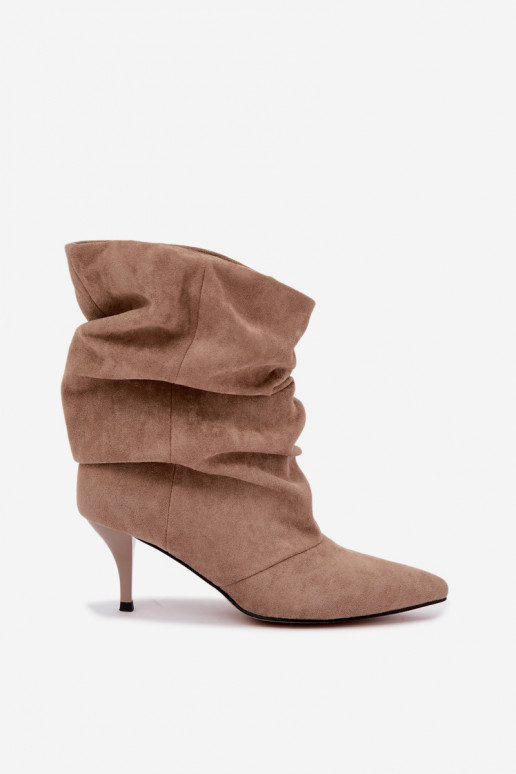 Slip-on women's slouchy ankle boots with slim heels in sand color Harissa