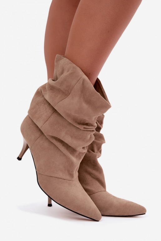 Slip-on women's slouchy ankle boots with slim heels in sand color Harissa