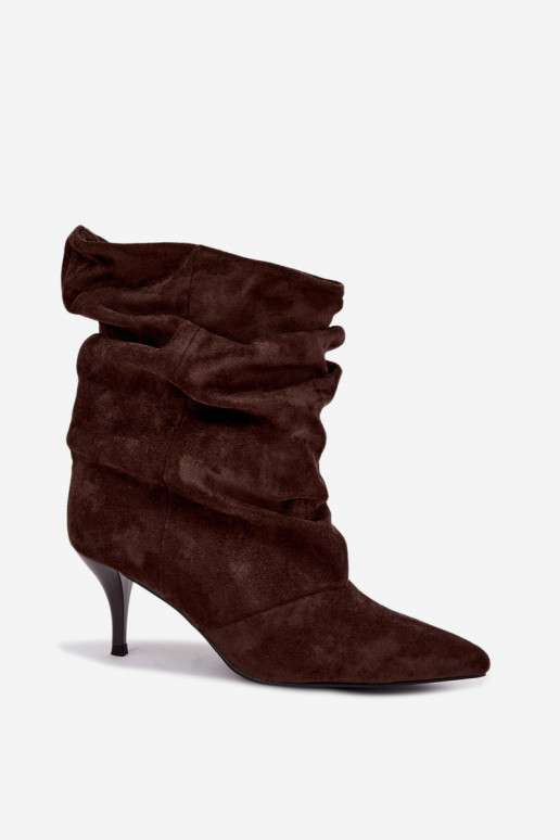 Slip-on women's slouchy ankle boots with slim heels in chocolate color Harissa