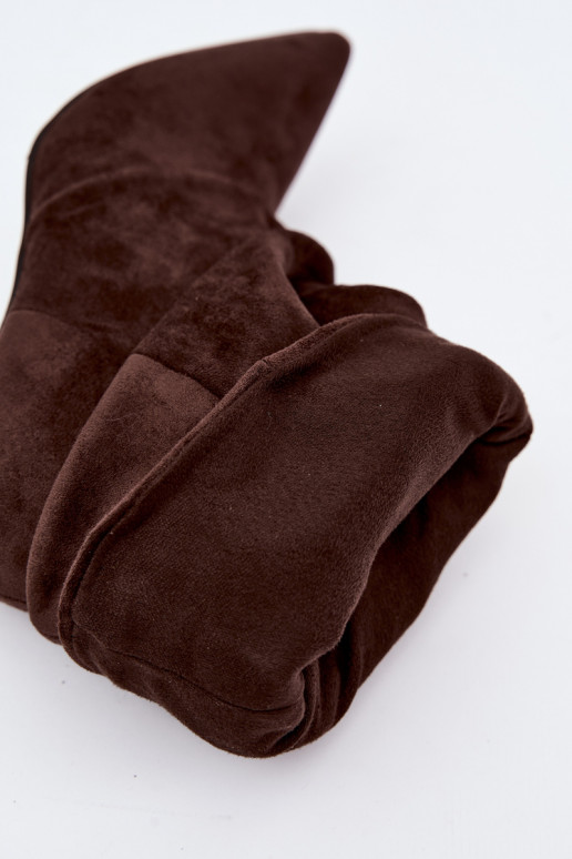 Slip-on women's slouchy ankle boots with slim heels in chocolate color Harissa