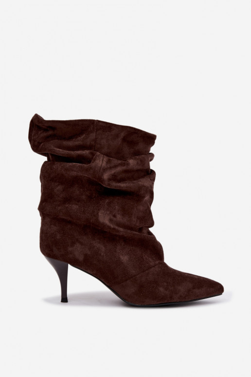 Slip-on women's slouchy ankle boots with slim heels in chocolate color Harissa