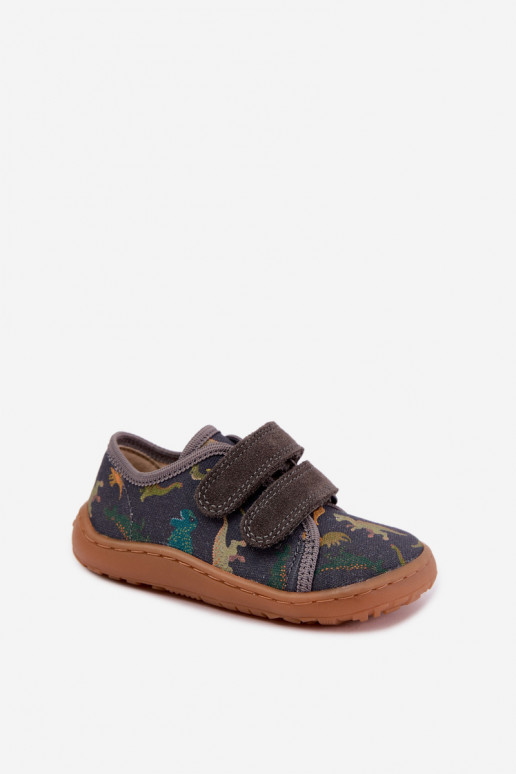 Kids' Barefoot Slippers with Dinosaurs Froddo Canvas G1700440-31 Gray