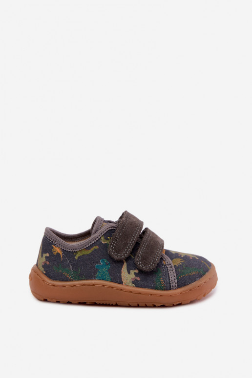 Kids' Barefoot Slippers with Dinosaurs Froddo Canvas G1700440-31 Gray
