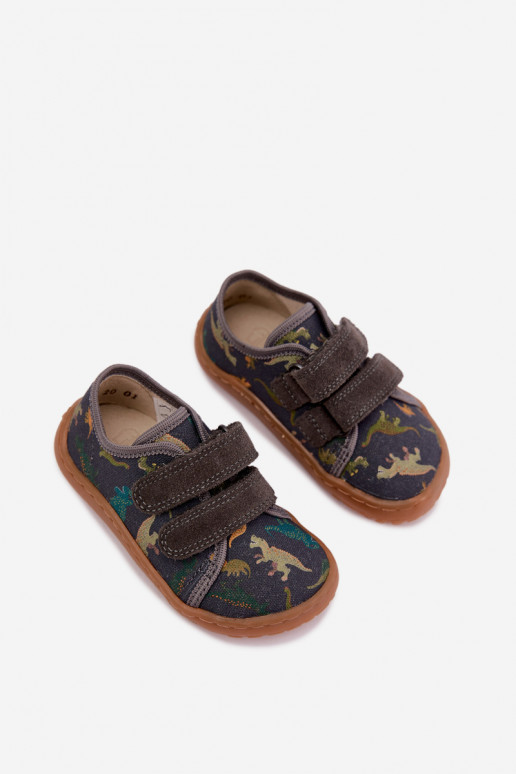 Vaikiškos Barefoot šlepetės su dinozaurais Froddo Canvas G1700440-31 Pilkos