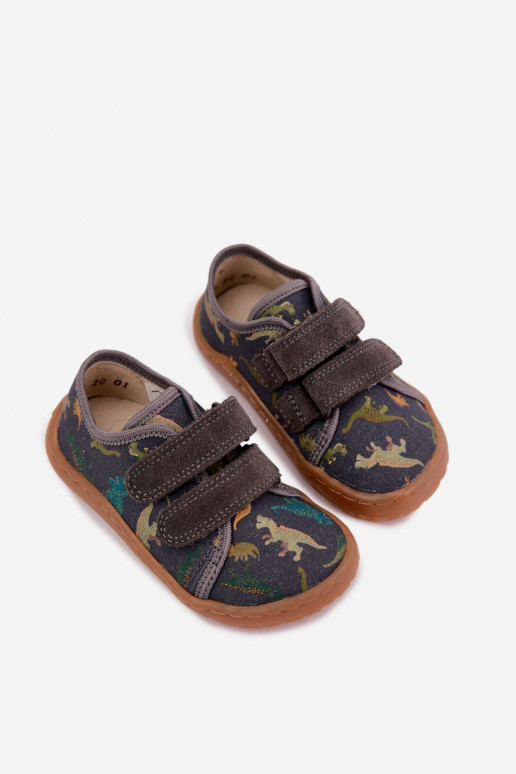 Vaikiškos Barefoot šlepetės su dinozaurais Froddo Canvas G1700440-31 Pilkos