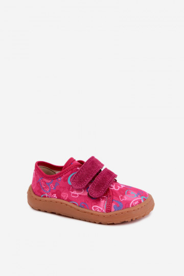 Dziecięce klapki Barefoot z serduszkami Froddo Canvas G1700440-24 Różowe