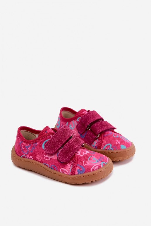 Vaikiškos Barefoot šlepetės su širdelėmis Froddo Canvas G1700440-24 Rožinės