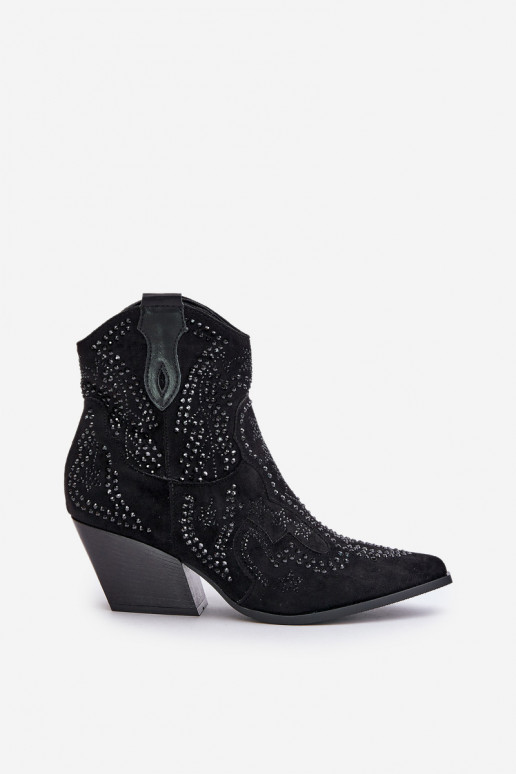 Dekorowane ażurowe botki w czarnym kolorze Kaivina