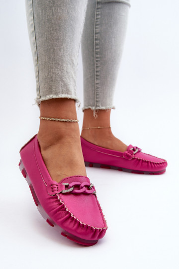 Leather women's loafers with ornaments S.Barski LR339 pink