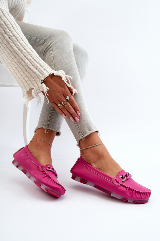 Leather women's loafers with ornaments S.Barski LR339 pink