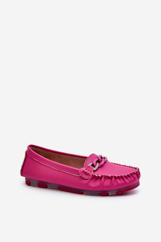 Leather women's loafers with ornaments S.Barski LR339 pink