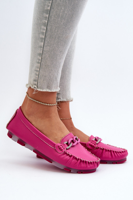 Leather women's loafers with ornaments S.Barski LR339 pink