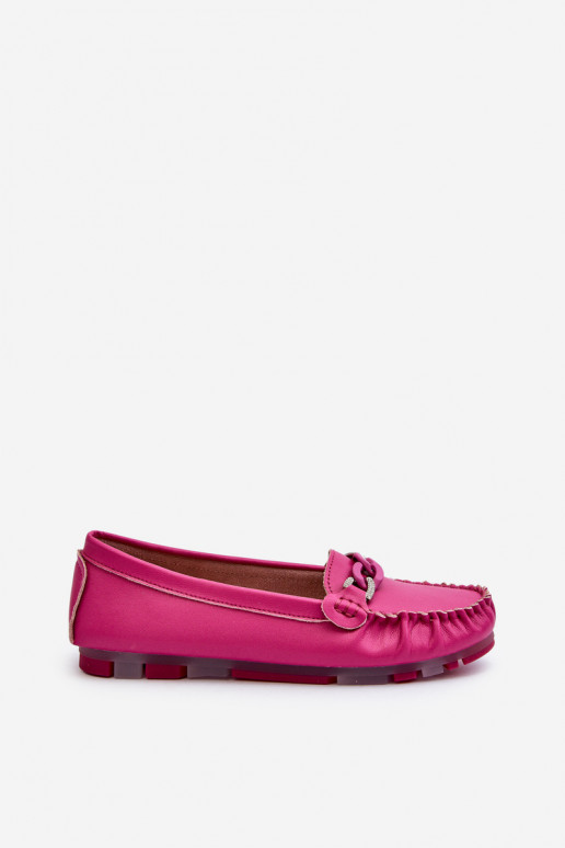 Leather women's loafers with ornaments S.Barski LR339 pink