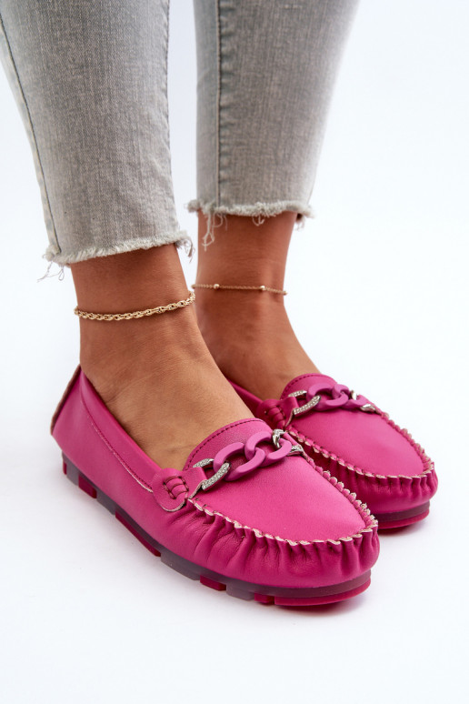 Leather women's loafers with ornaments S.Barski LR339 pink