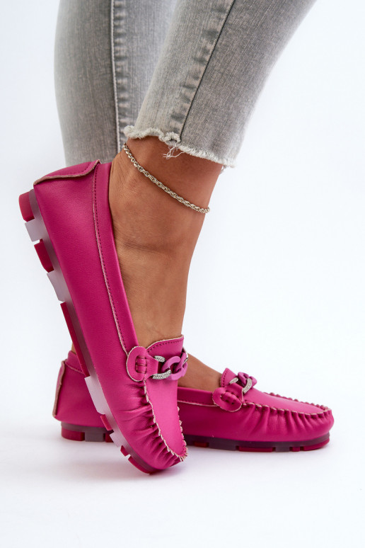 Leather women's loafers with ornaments S.Barski LR339 pink