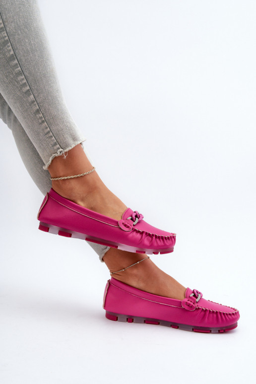 Leather women's loafers with ornaments S.Barski LR339 pink