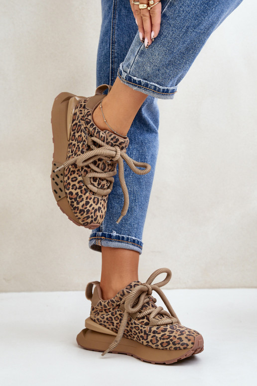 Suede women's sneakers with platform and leopard print Artiker 55C0135 brown