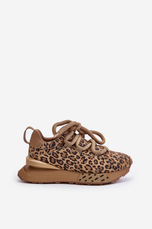 Suede women's sneakers with platform and leopard print Artiker 55C0135 brown