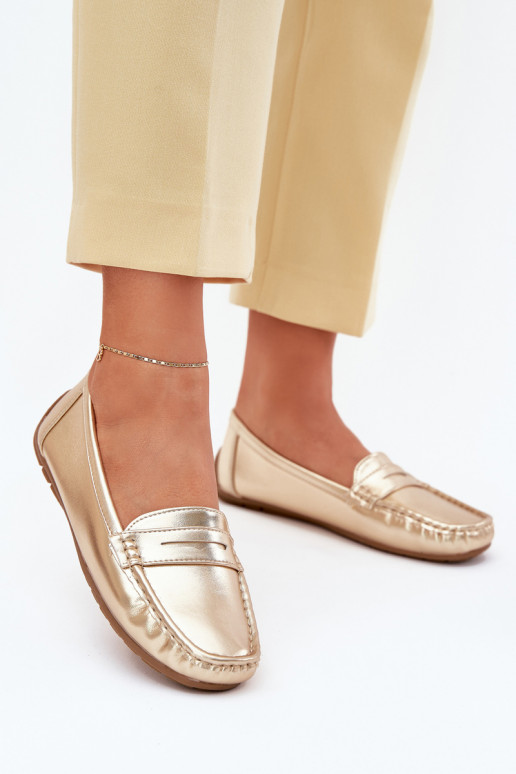 Faux leather women's loafers gold Lenvie