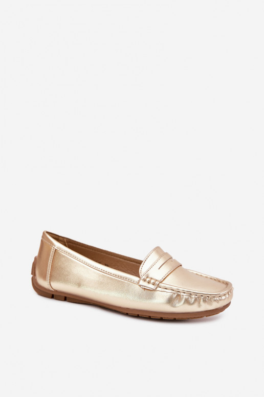 Faux leather women's loafers gold Lenvie