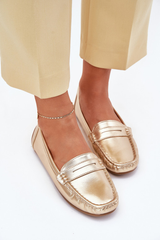 Faux leather women's loafers gold Lenvie