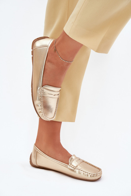 Faux leather women's loafers gold Lenvie