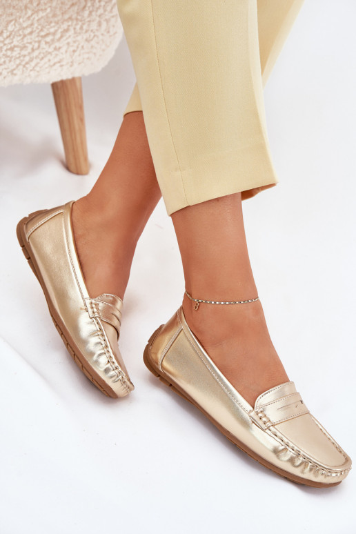 Faux leather women's loafers gold Lenvie