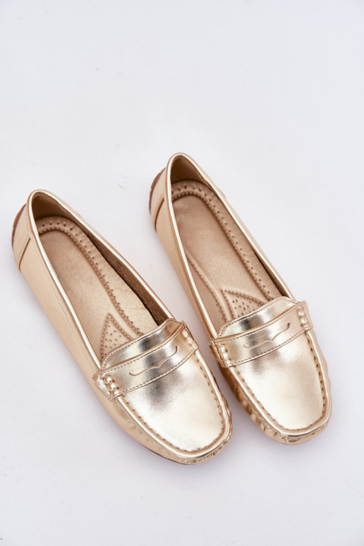 Faux leather women's loafers gold Lenvie