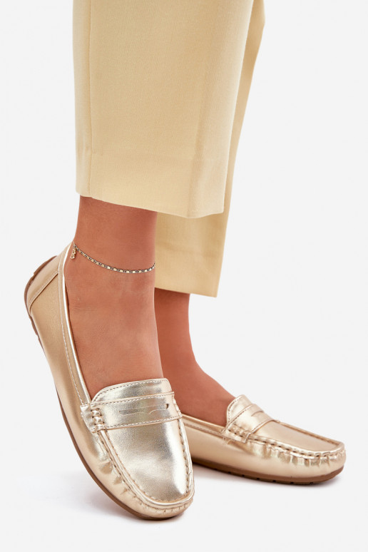 Faux leather women's loafers gold Lenvie