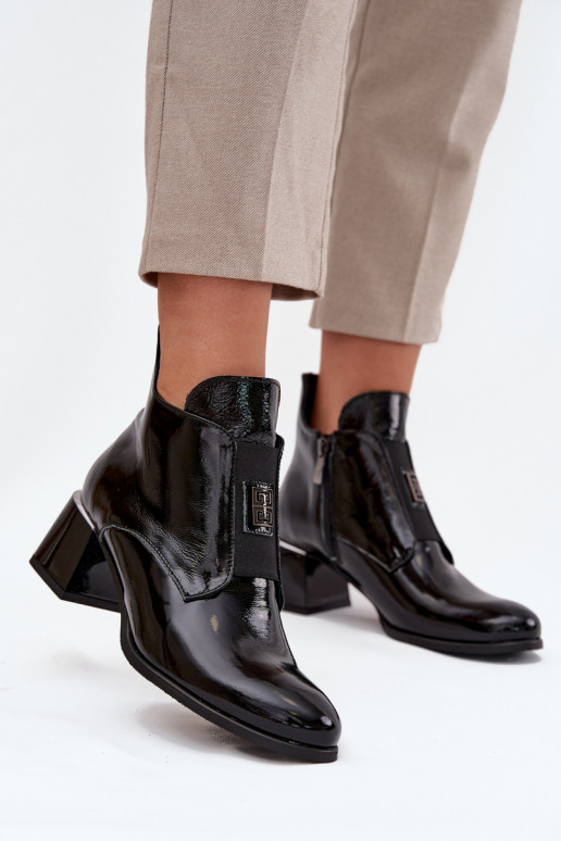 Leather patent insulated ankle boots with ornate details Zazoo 60560 black