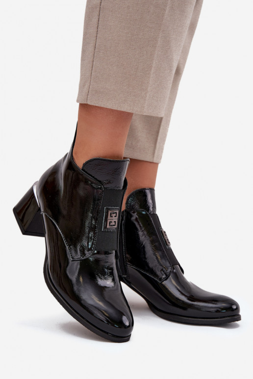Leather patent insulated ankle boots with ornate details Zazoo 60560 black