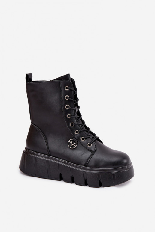 Insulated women's work ankle boots on platform Vinceza 58588 black