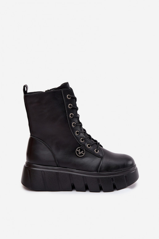 Insulated women's work ankle boots on platform Vinceza 58588 black